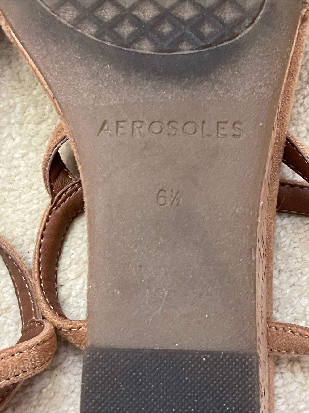 AEROSOLES WITT Cork Wedge Sandals Tan Faux Suede 6.5 - Picture 6 of 7